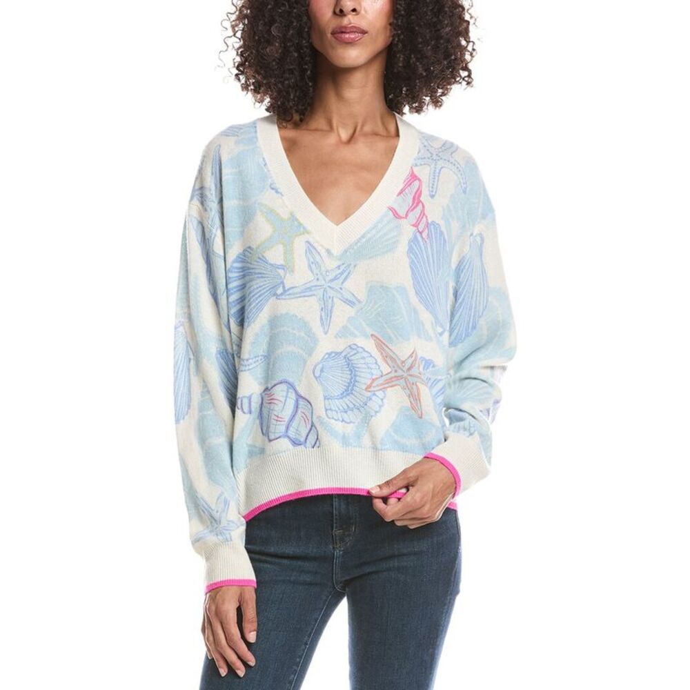 Brodie Cashmere Womens Scatter Shell Cashmere Sweater, Blue